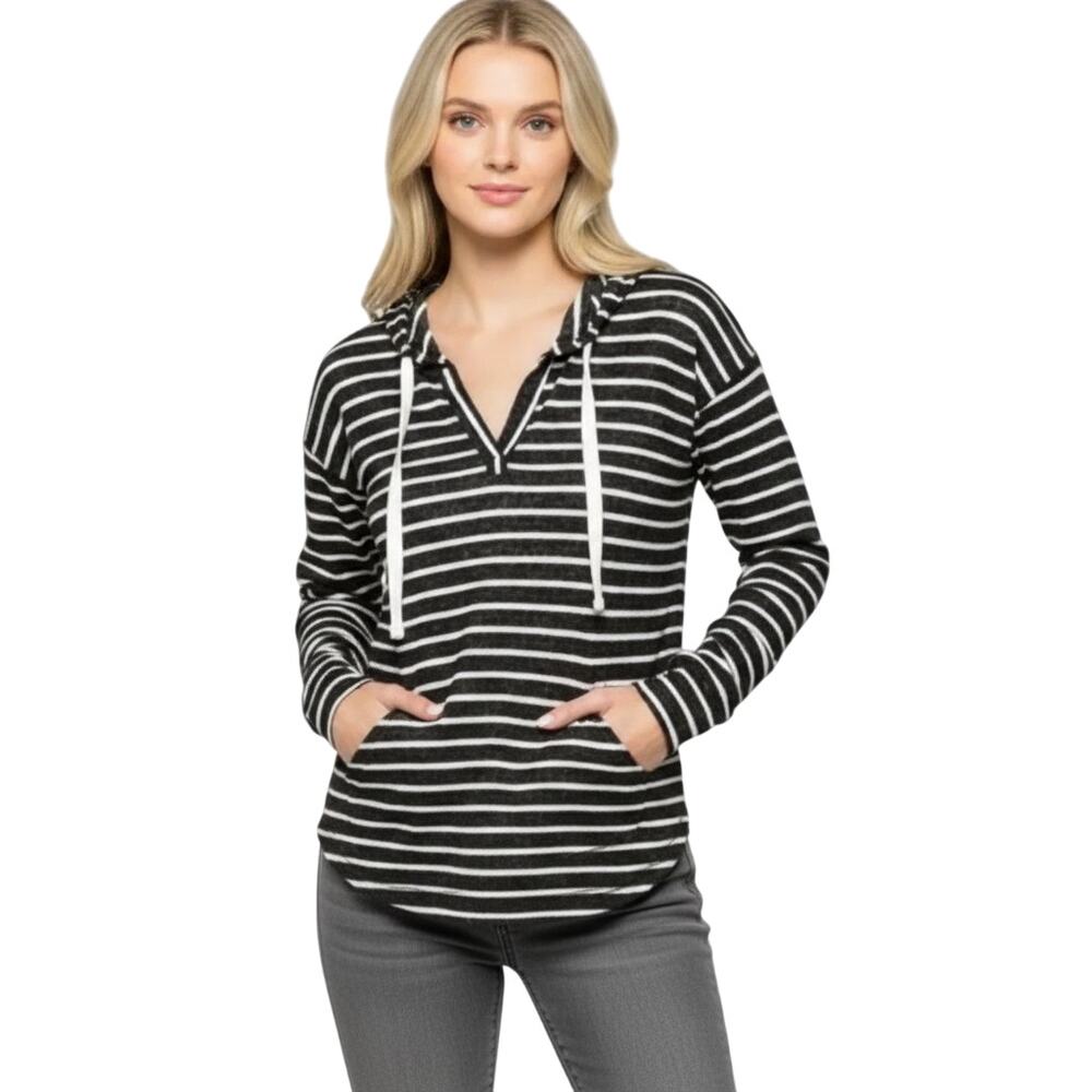 Market & Spruce Kallon Black White Stripe Hoodie Sweater Women’s XS NWT